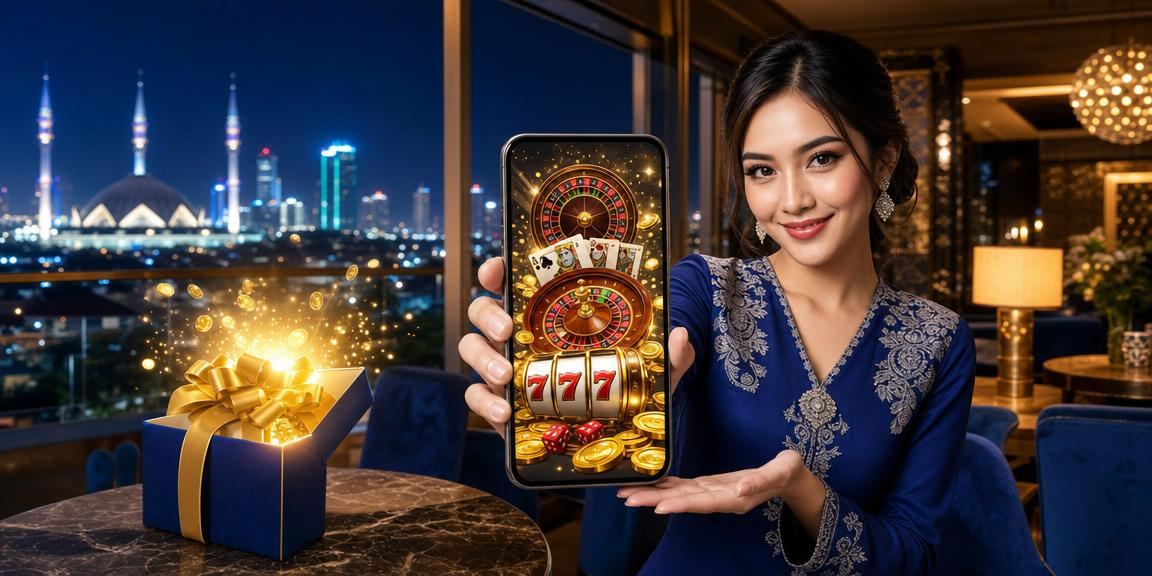 Pengguna wanita Malaysia meneroka aplikasi kasino xc40 di Selangor dengan baju kurung